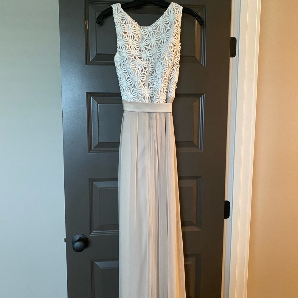 Formal dress w chiffon skirt and floral overlay bodice